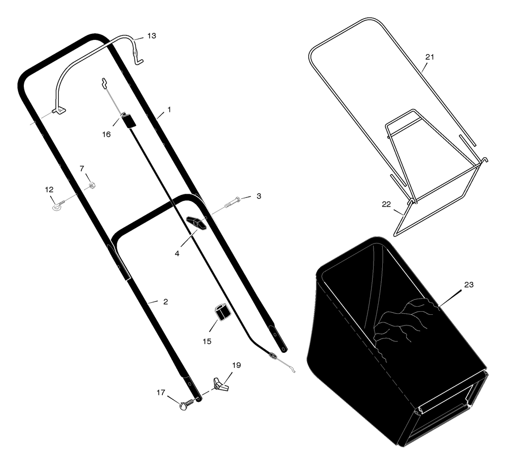 Handle And Bagger Assembly Diagram and Parts List for 22365X78C 2005 Briggs and Stratton Lawn Mower